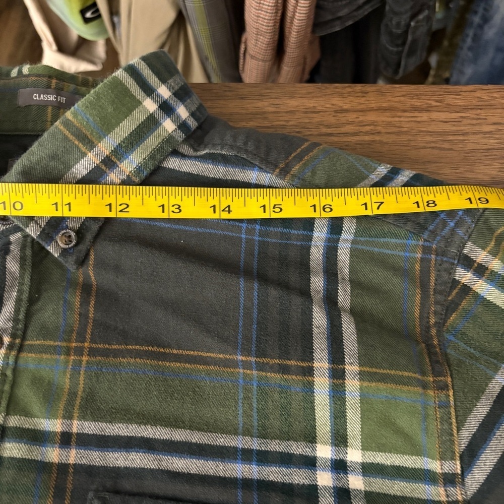 ❤️ Eddie Bauer Men's XL Classic Fit Green Blue Plaid Flannel Shirt - Picture 7 of 10
